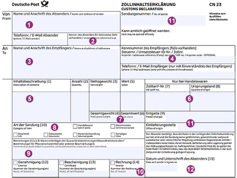 zollinhaltserklärung formular.